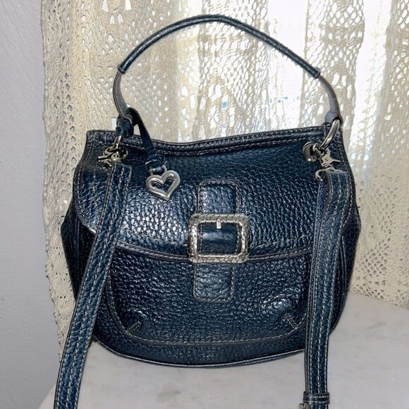 Vintage Brighton classic navy blue leather pebble satchel crossbody bag - Picture 1 of 9